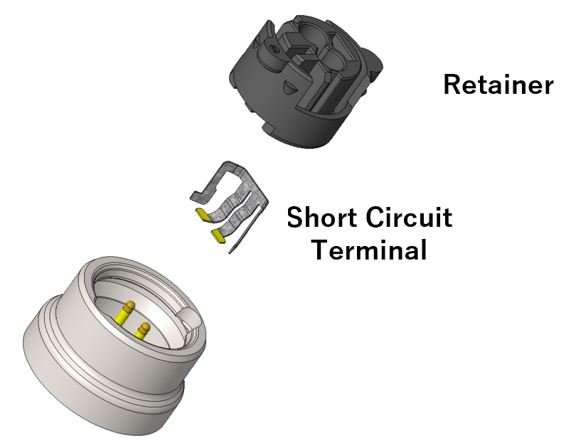 A shorting terminal is built into the interior.