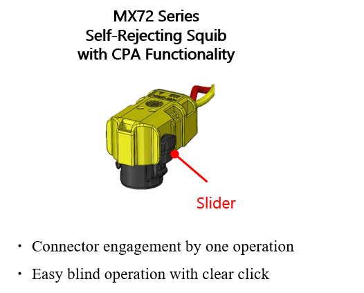 The MX72 connector features one-push mating.